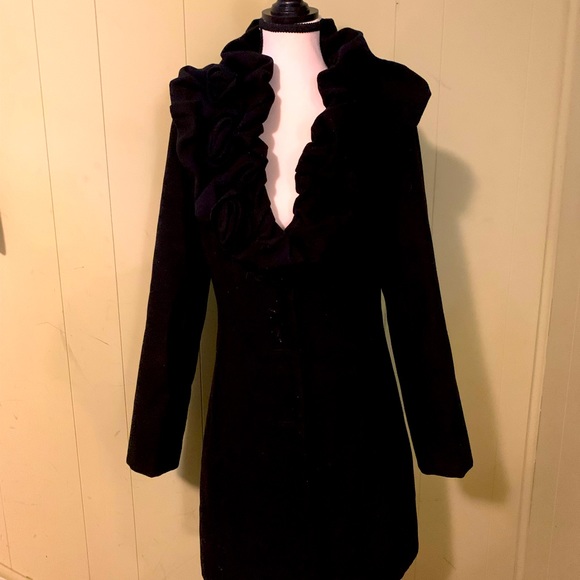 VINTAGE Lady Dutch Black Swirl Collar Women's Coat small - Picture 10 of 10